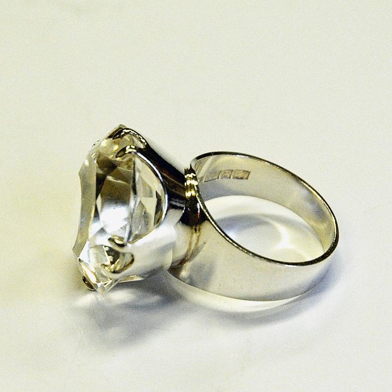 Vintage Silverring with Cut Rock Crystal Stone by Salovaara, 1973, Finland For Sale 1