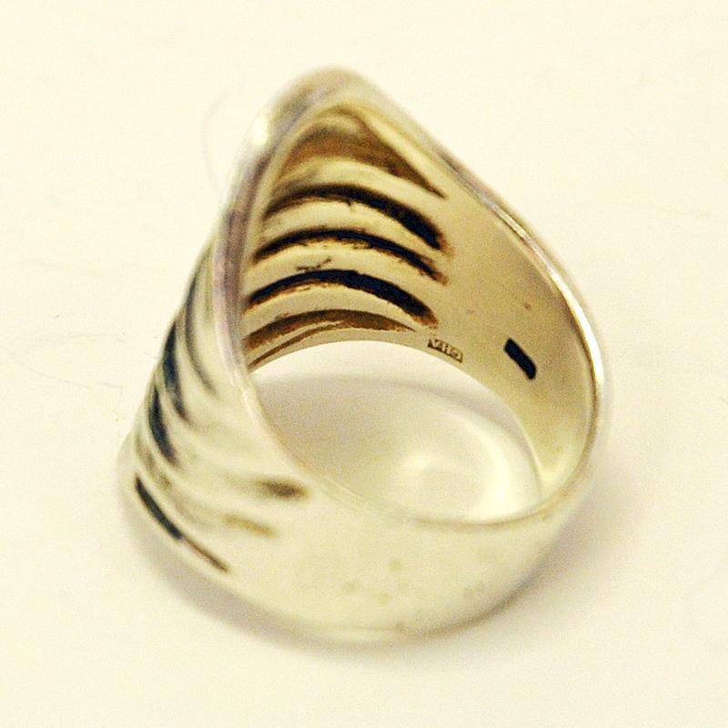 Mid-Century Modern Vintage Silver Ring with Waved Surface 1970s, Sweden