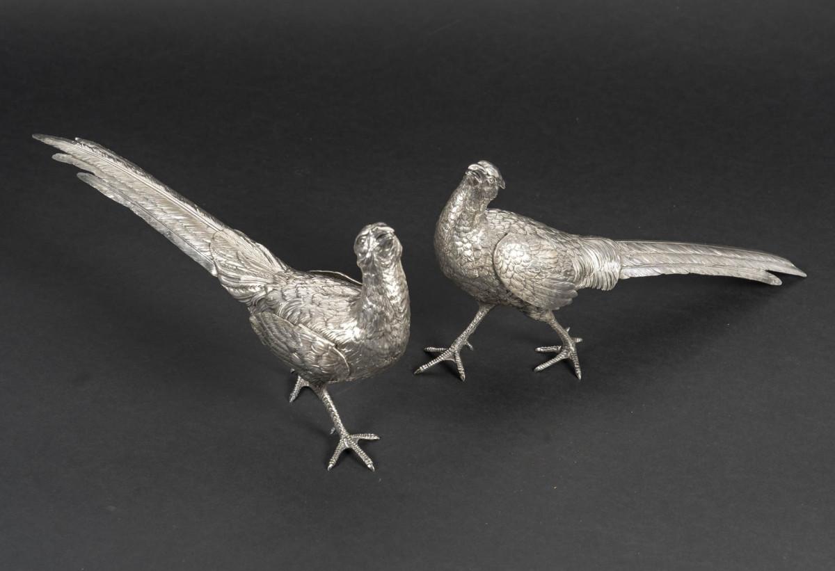 Silversmith ESCHWEGE – Pair of Solid Silver Pheasants, 20th Century 7