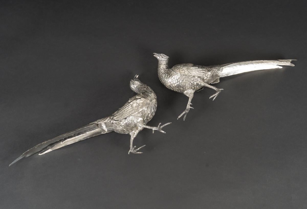 Silversmith ESCHWEGE – Pair of Solid Silver Pheasants, 20th Century 8