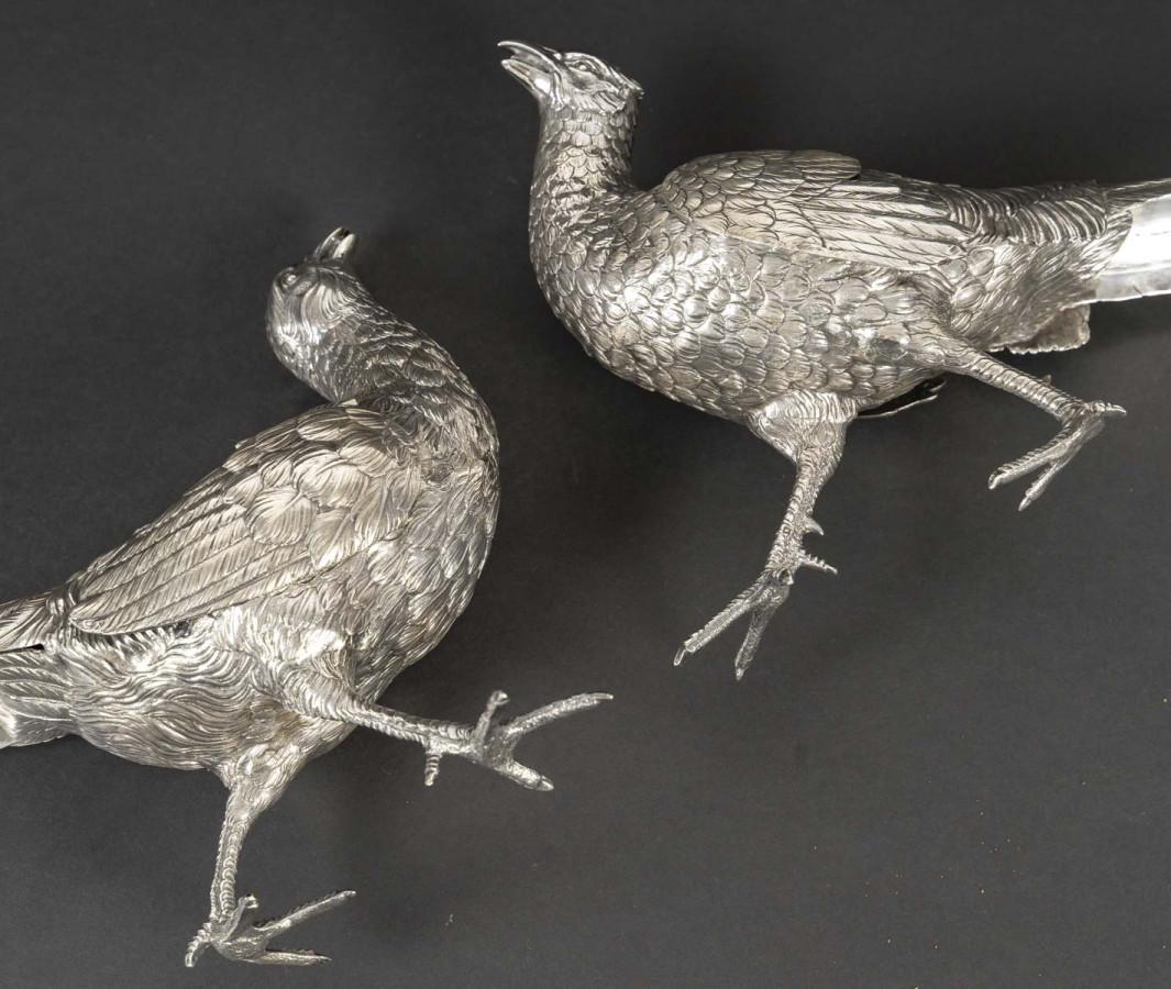 Silversmith ESCHWEGE – Pair of Solid Silver Pheasants, 20th Century 9