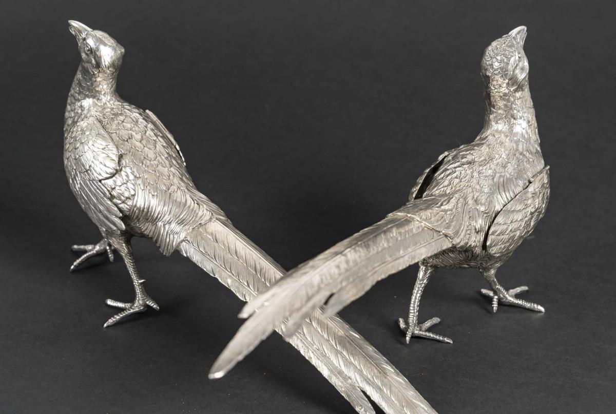 Silversmith ESCHWEGE – Pair of Solid Silver Pheasants, 20th Century 12