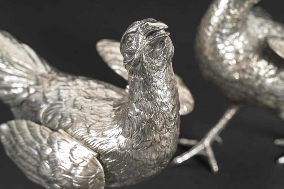 Silversmith ESCHWEGE – Pair of Solid Silver Pheasants, 20th Century 1
