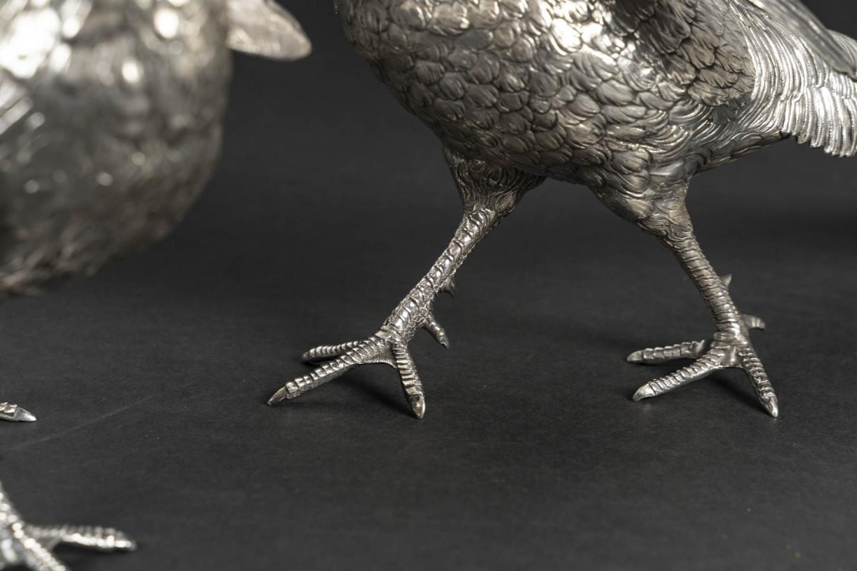 Silversmith ESCHWEGE – Pair of Solid Silver Pheasants, 20th Century 4