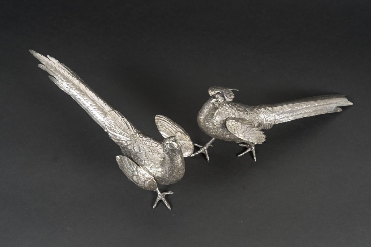 Silversmith ESCHWEGE – Pair of Solid Silver Pheasants, 20th Century 5