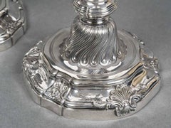 Silversmith P.F.A. TURQUET – Pair of Louis XV silver candlesticks - 19th