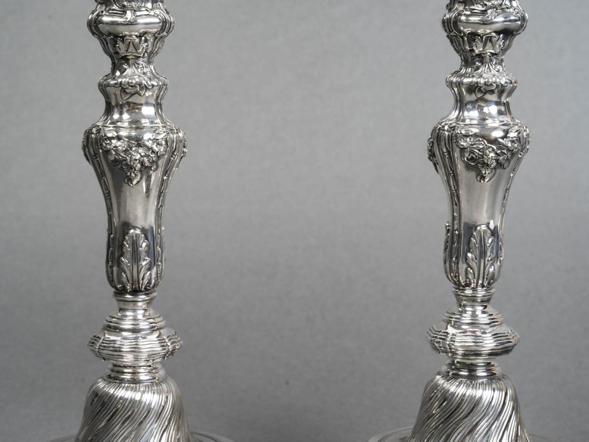 Silberschmied P.F.A. TURQUET - Paar silberne Kerzenleuchter Louis XV - 19. im Angebot 4