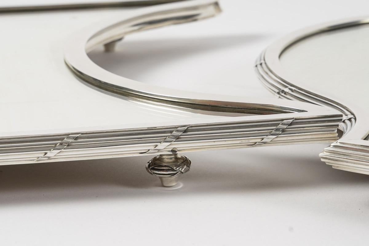 Silversmith QUEILLE - 19th century solid silver three-part centerpiece, NAPOLEON For Sale 7