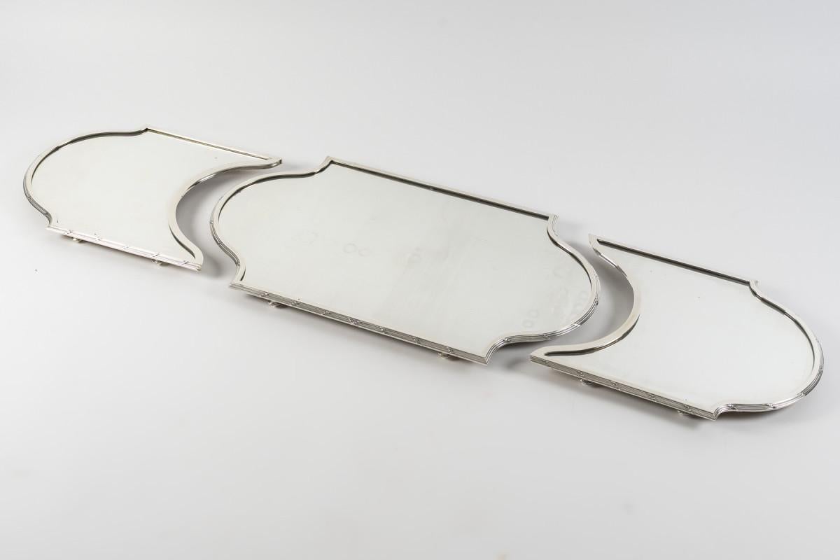 Silversmith QUEILLE - 19th century solid silver three-part centerpiece, NAPOLEON For Sale 9