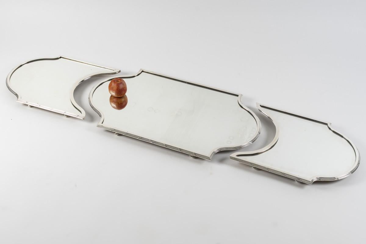 Silversmith QUEILLE - 19th century solid silver three-part centerpiece, NAPOLEON For Sale 10