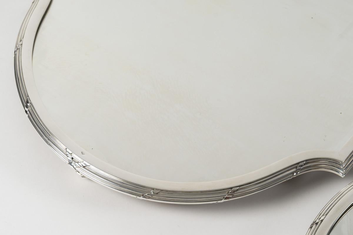 Silversmith QUEILLE - 19th century solid silver three-part centerpiece, NAPOLEON For Sale 11
