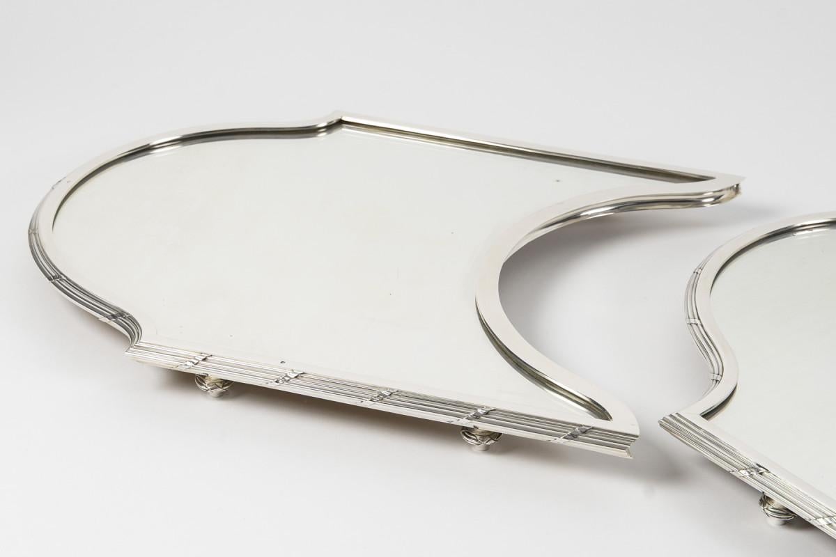 French Silversmith QUEILLE - 19th century solid silver three-part centerpiece, NAPOLEON For Sale