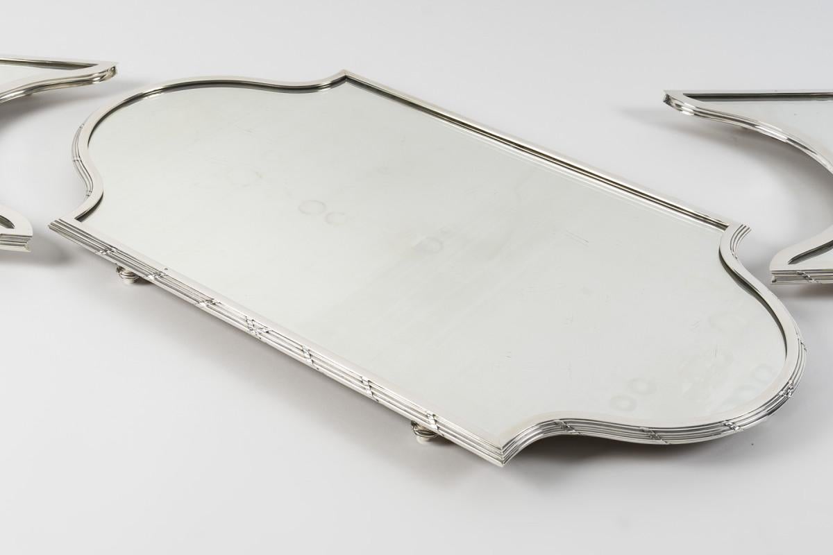 Silversmith QUEILLE - 19th century solid silver three-part centerpiece, NAPOLEON In Excellent Condition For Sale In SAINT-OUEN-SUR-SEINE, FR