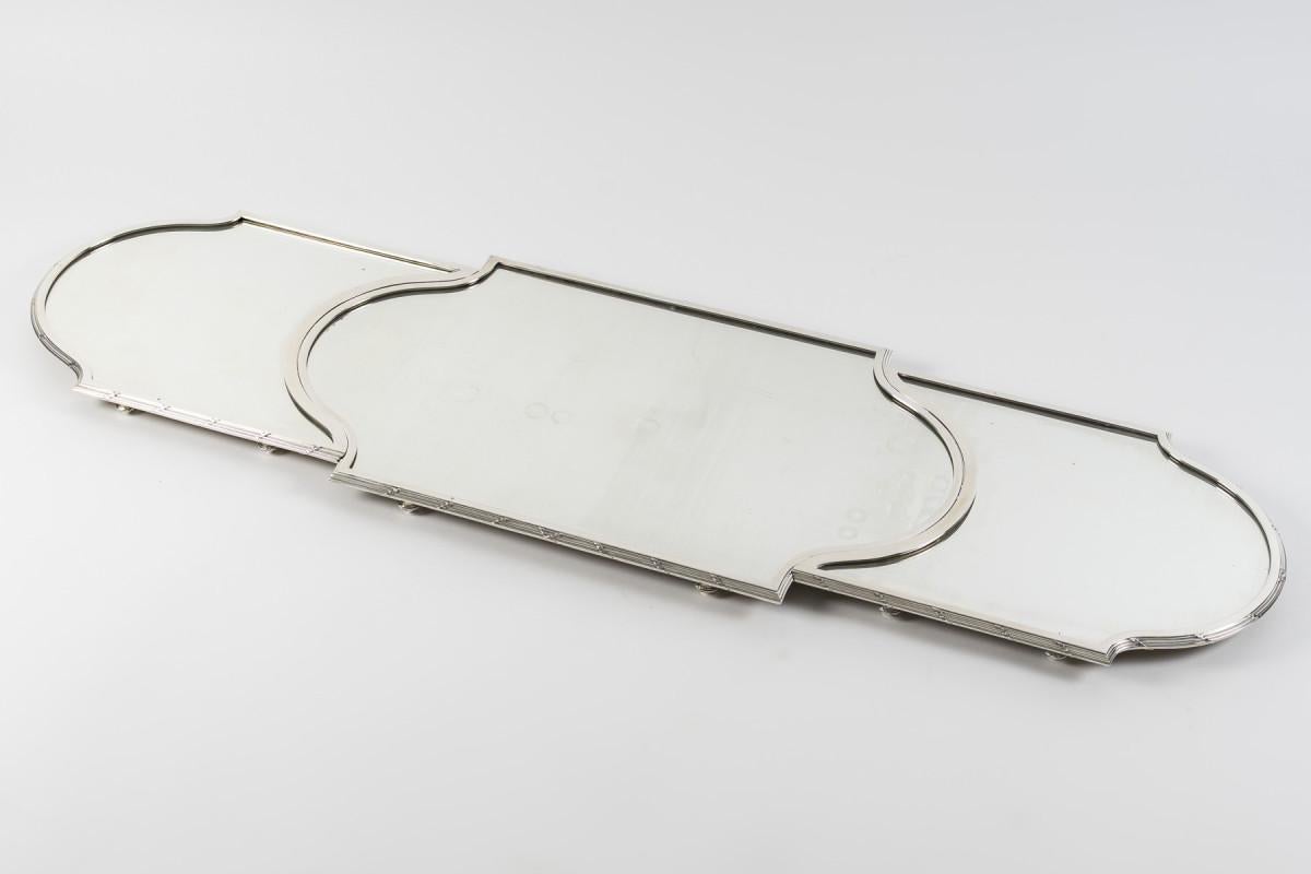 Silversmith QUEILLE - 19th century solid silver three-part centerpiece, NAPOLEON For Sale 2