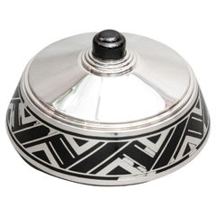 Vintage Silversmith r. Linzeler - box in solid silver and black enamel - art deco period