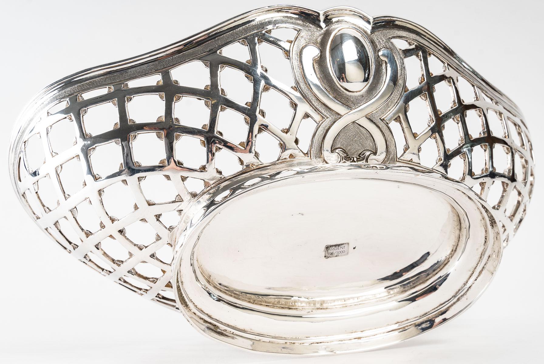 Sterling Silver Silversmith Souche Lapparra - Solid Silver Basket Circa 20th Century For Sale