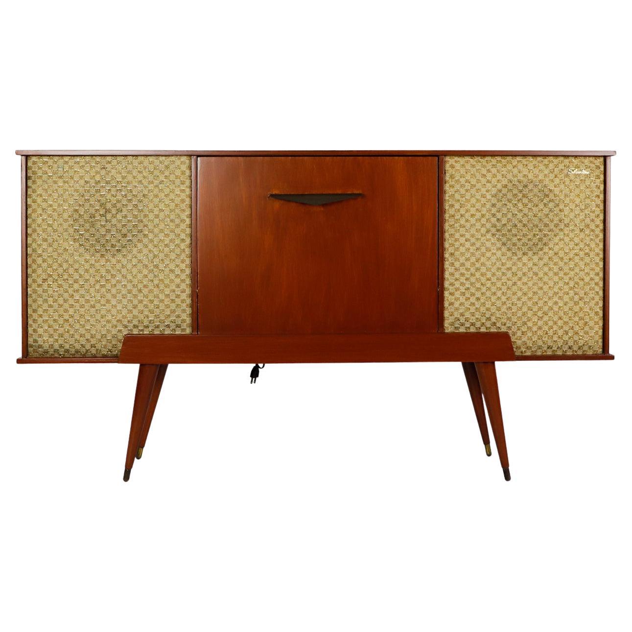 Silvertone Midcentury Record Player Console