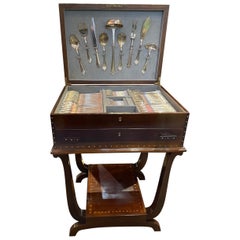 Antique Silverware Service for 12 in Fitted Art Deco Storage Cabinet, Bafico of France