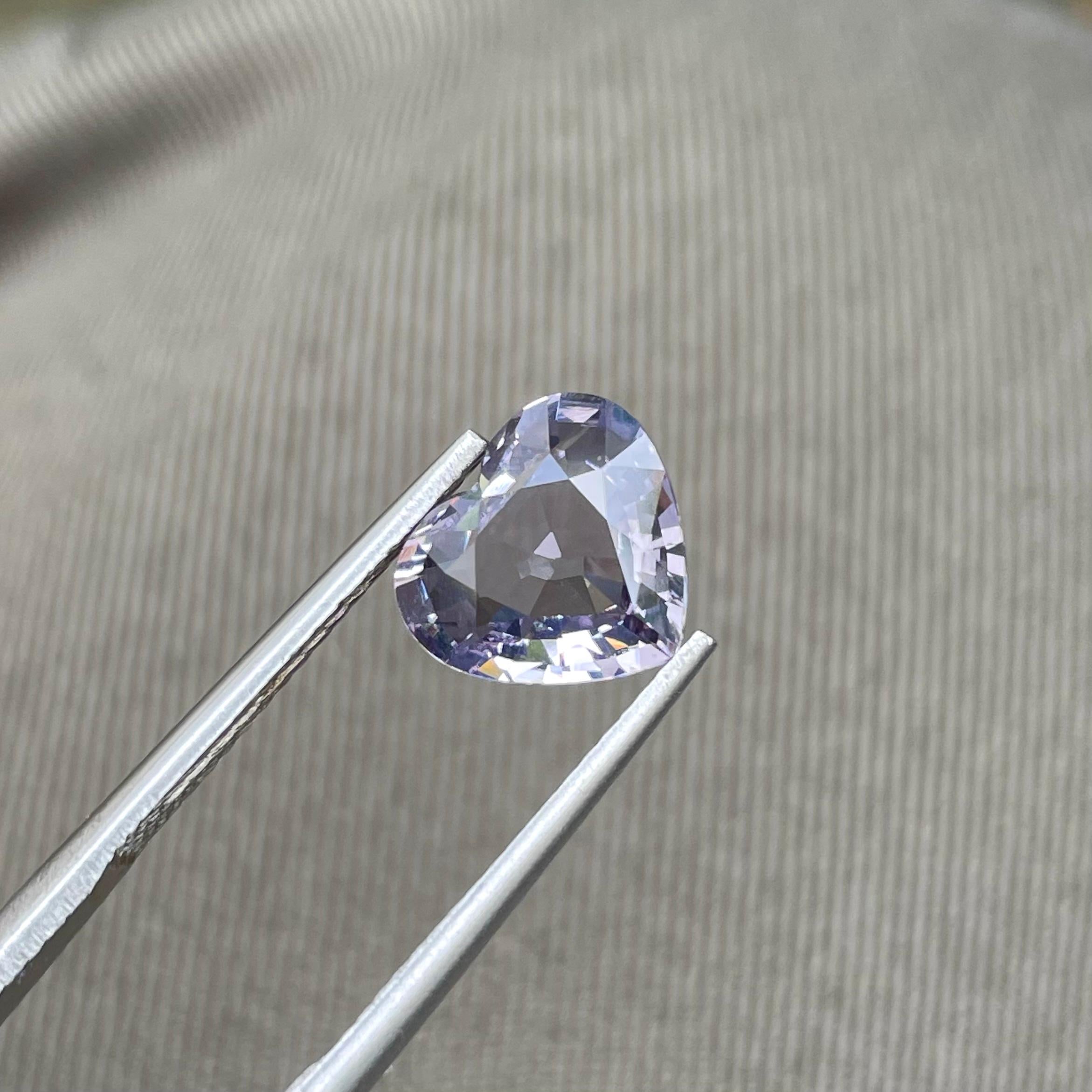Weight 2.60 carats 
Dimensions 8.7 x 9.7 x 4.2 mm 
Treatment None 
Clarity VVS (Very, Very Slightly Included)
Origin Burma 
Shape Heart 
Cut Heart 




Discover the enchanting allure of this Silvery Gray Burmese Spinel, a natural gemstone that