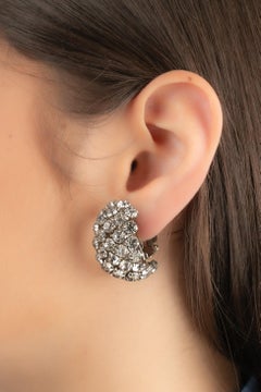 Silvery Metal Clip-on Rhinestone Earrings, 1970s