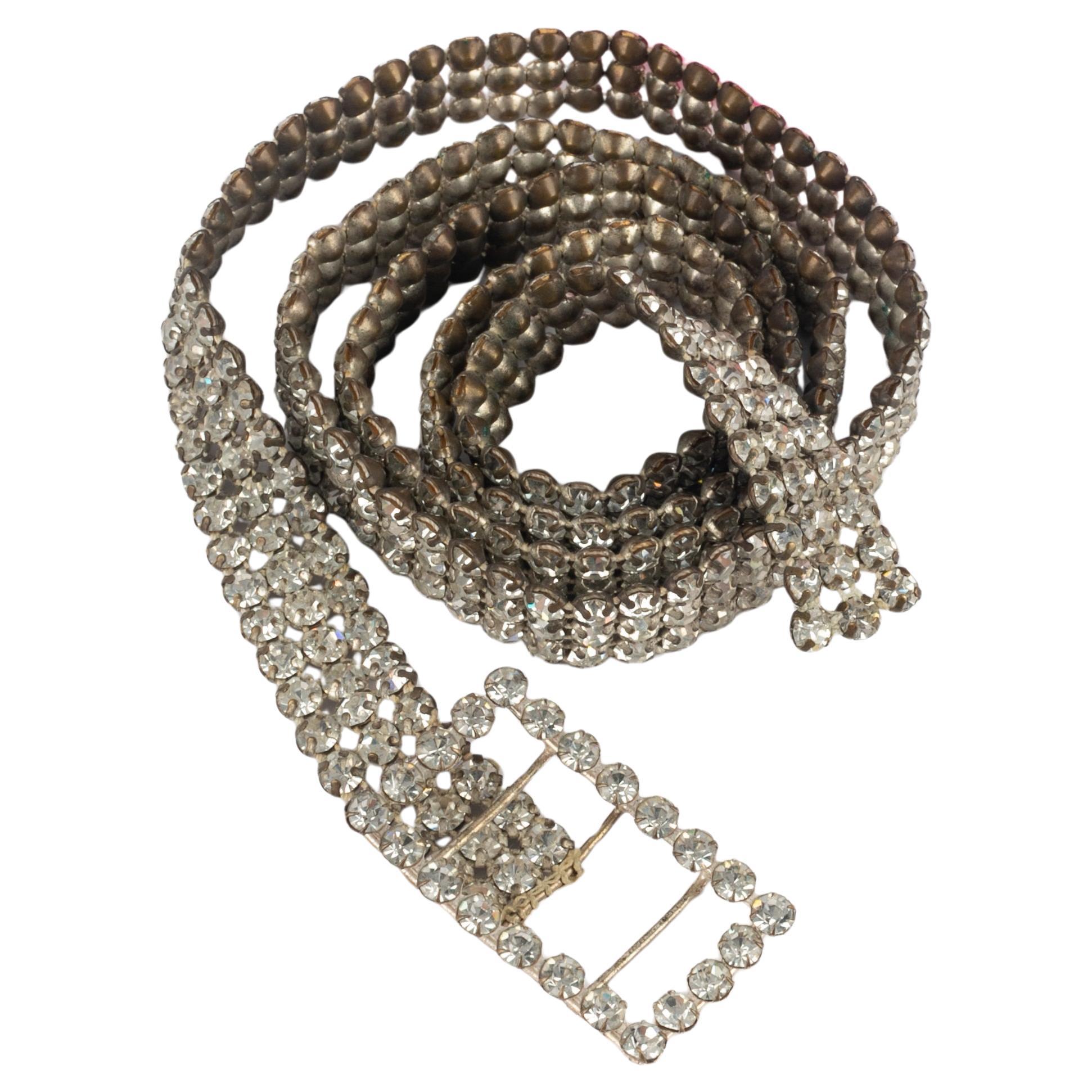 Silvery rhinestoned belt For Sale