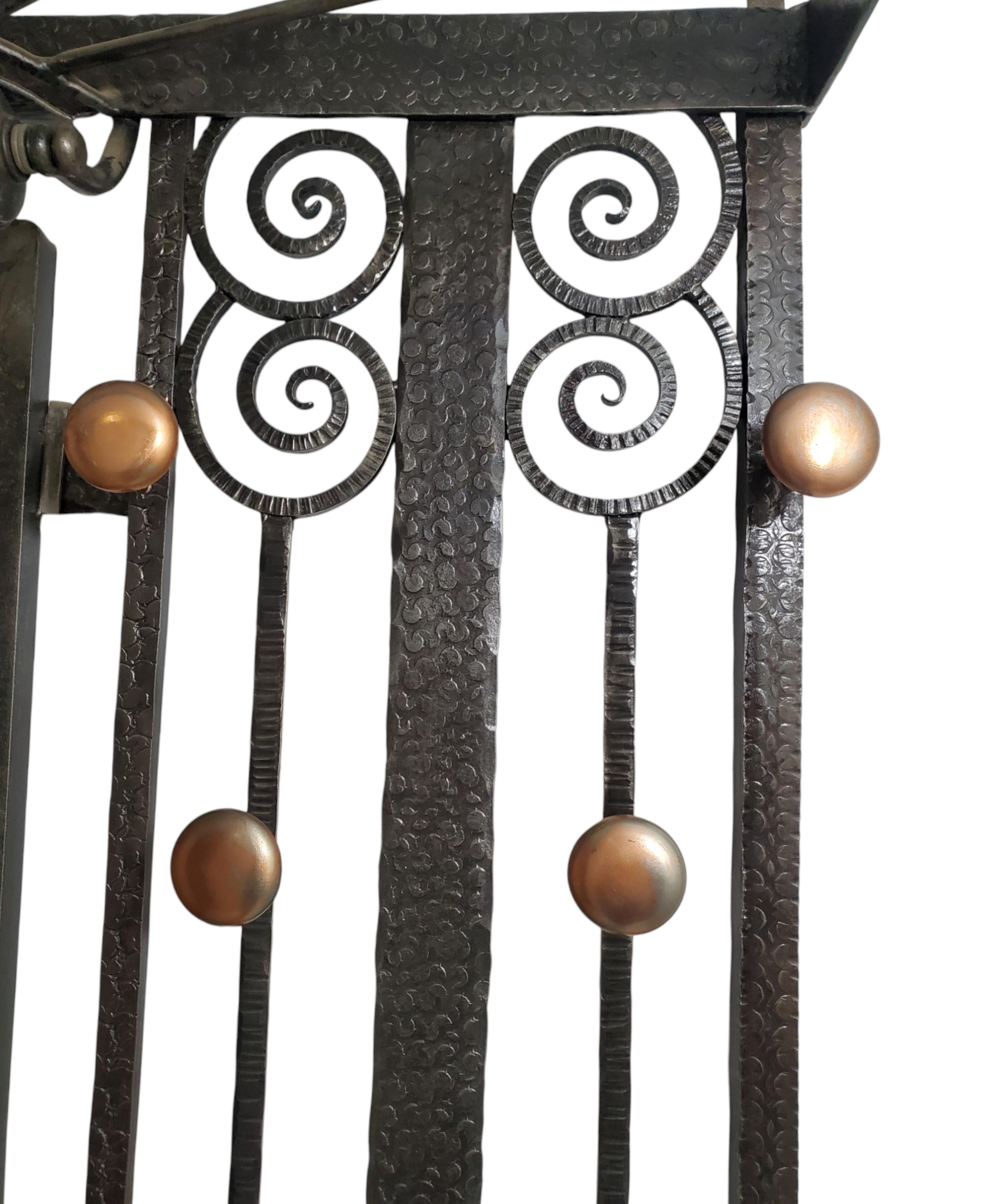 Silvery steel hammered iron, illuminated Art Deco hall tree/coat rack w/console For Sale 5
