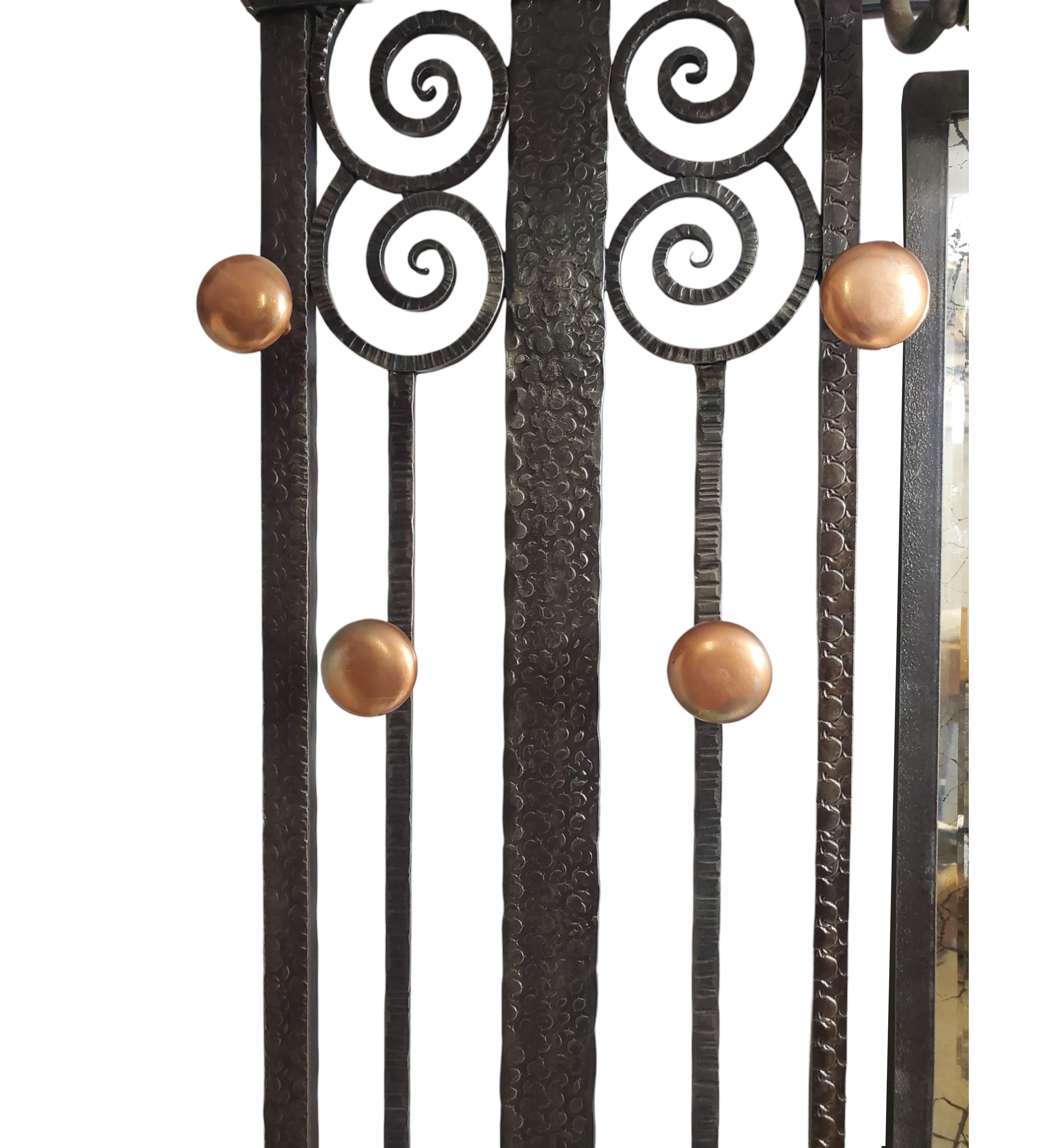 Silvery steel hammered iron, illuminated Art Deco hall tree/coat rack w/console For Sale 6