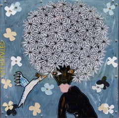 Zeitgenössische Mischtechniken – Silvia Calmejane – Frau, Blumen, Papier, Farbe