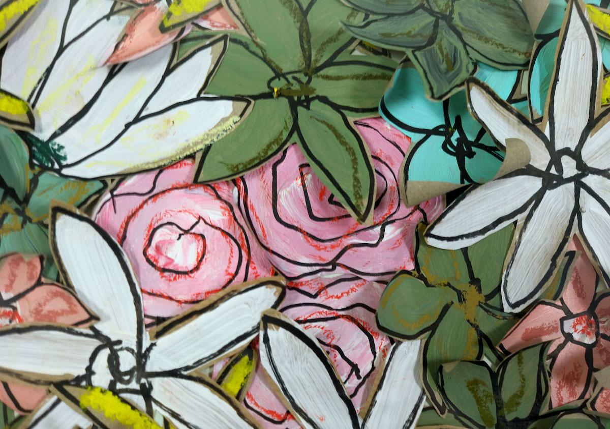 Técnica mixta contemporánea - Silvia Calmejane - Mujer, Flores, Papel, Color en venta 3