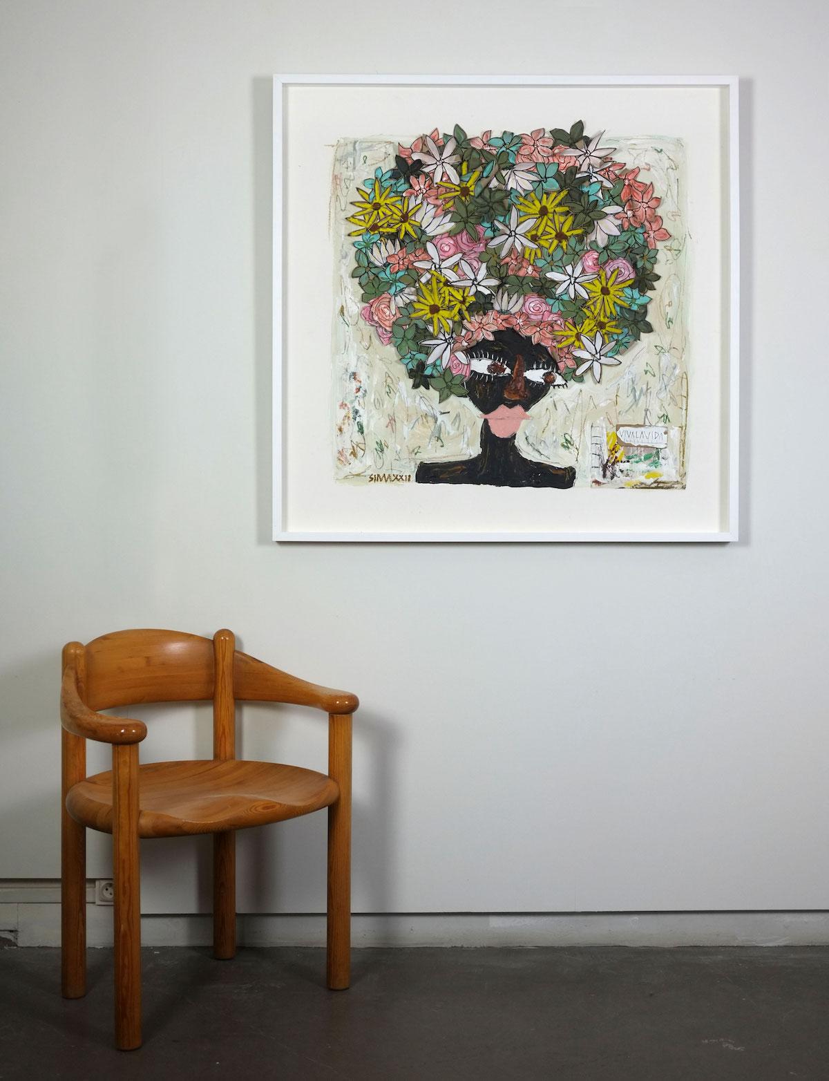 Contemporary mixed media - Silvia Calmejane - Woman, Flowers, Paper, Colour For Sale 1