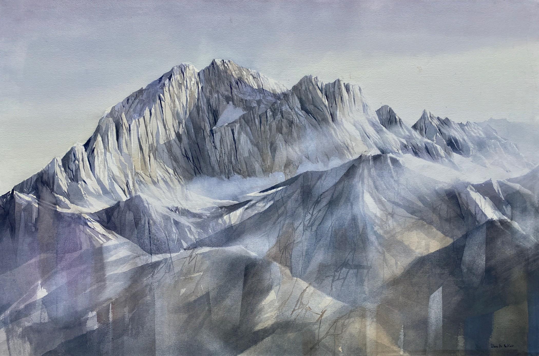 Silvia De Bastiani Figurative Painting - Dolomites great mountains painting by italian watercolorist