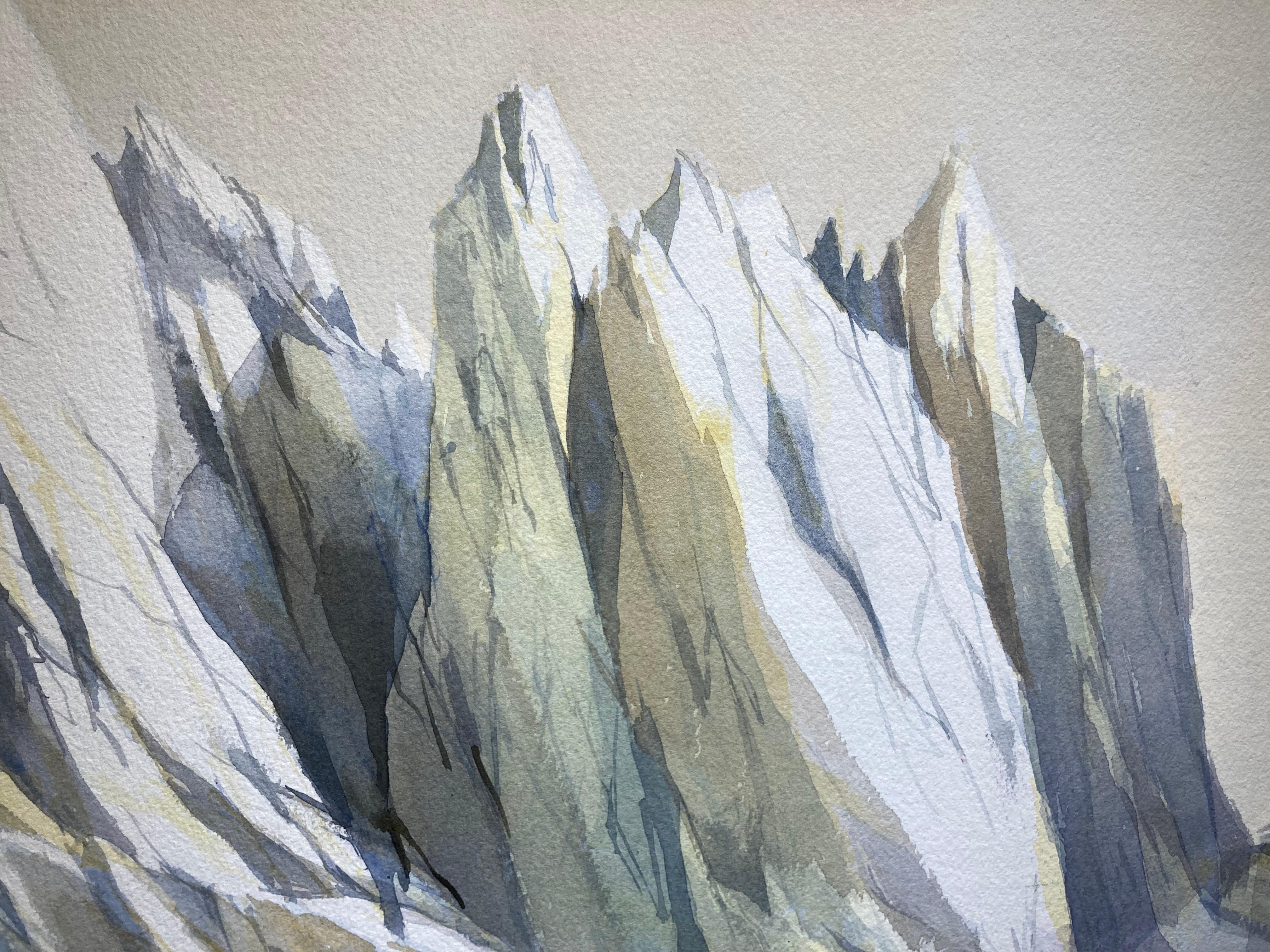 Große zweiteilige Komposition aus italienischen Dolomitengemälden des örtlichen Malers (Grau), Landscape Painting, von Silvia De Bastiani