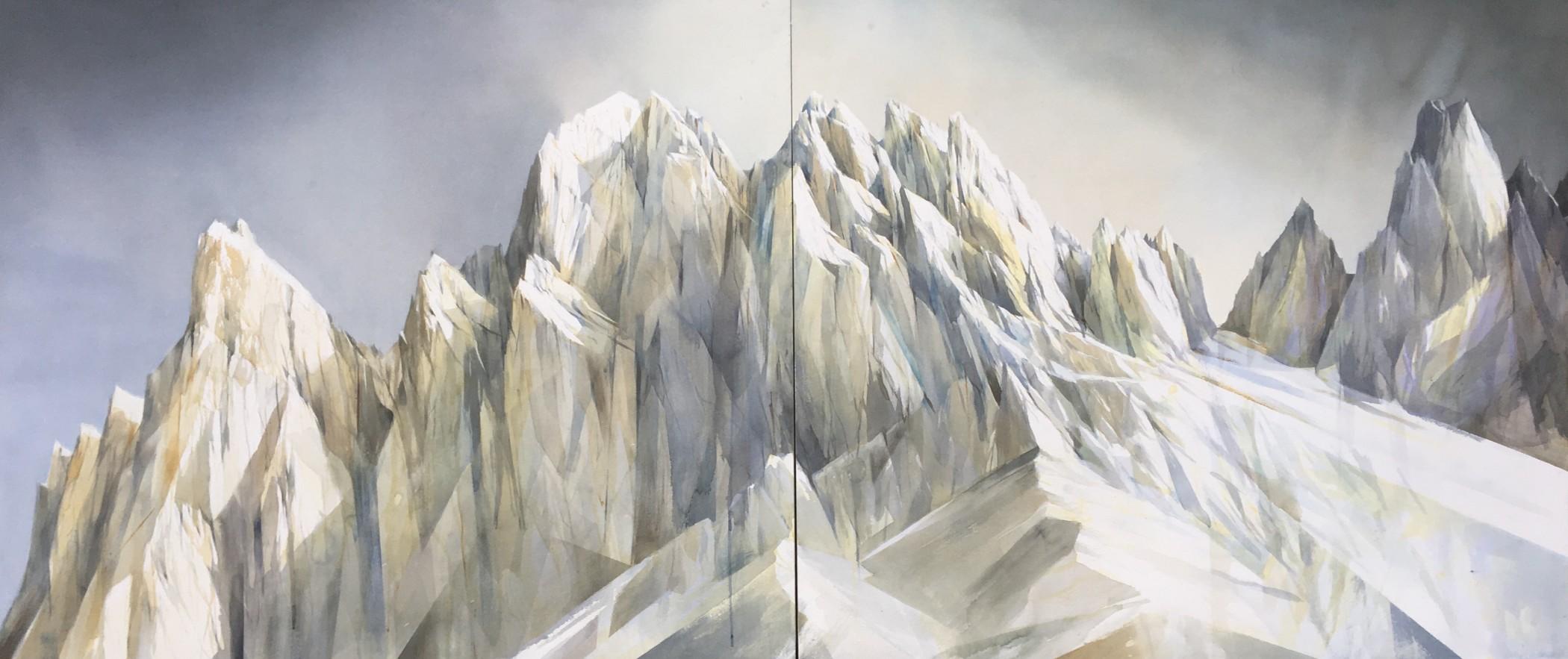 Silvia De Bastiani Landscape Painting – Große zweiteilige Komposition aus italienischen Dolomitengemälden des örtlichen Malers