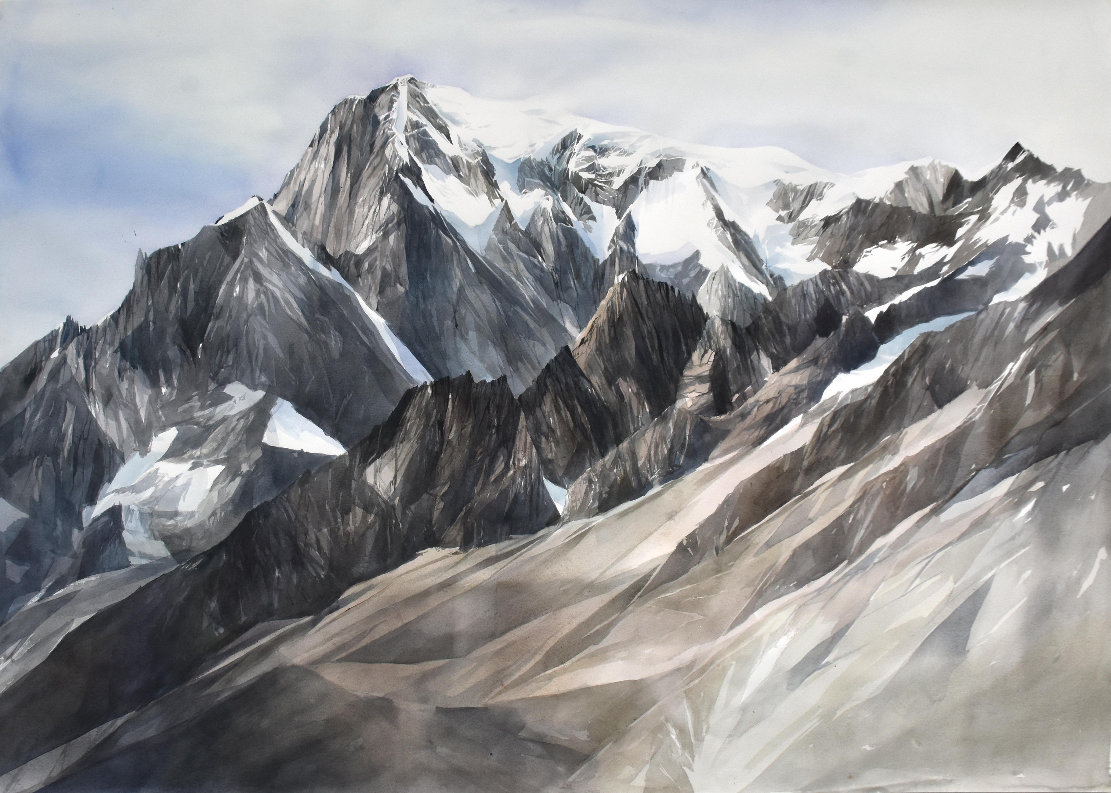 Silvia De Bastiani Landscape Painting - Majestic european white mountain landscape by poetic italian painter 