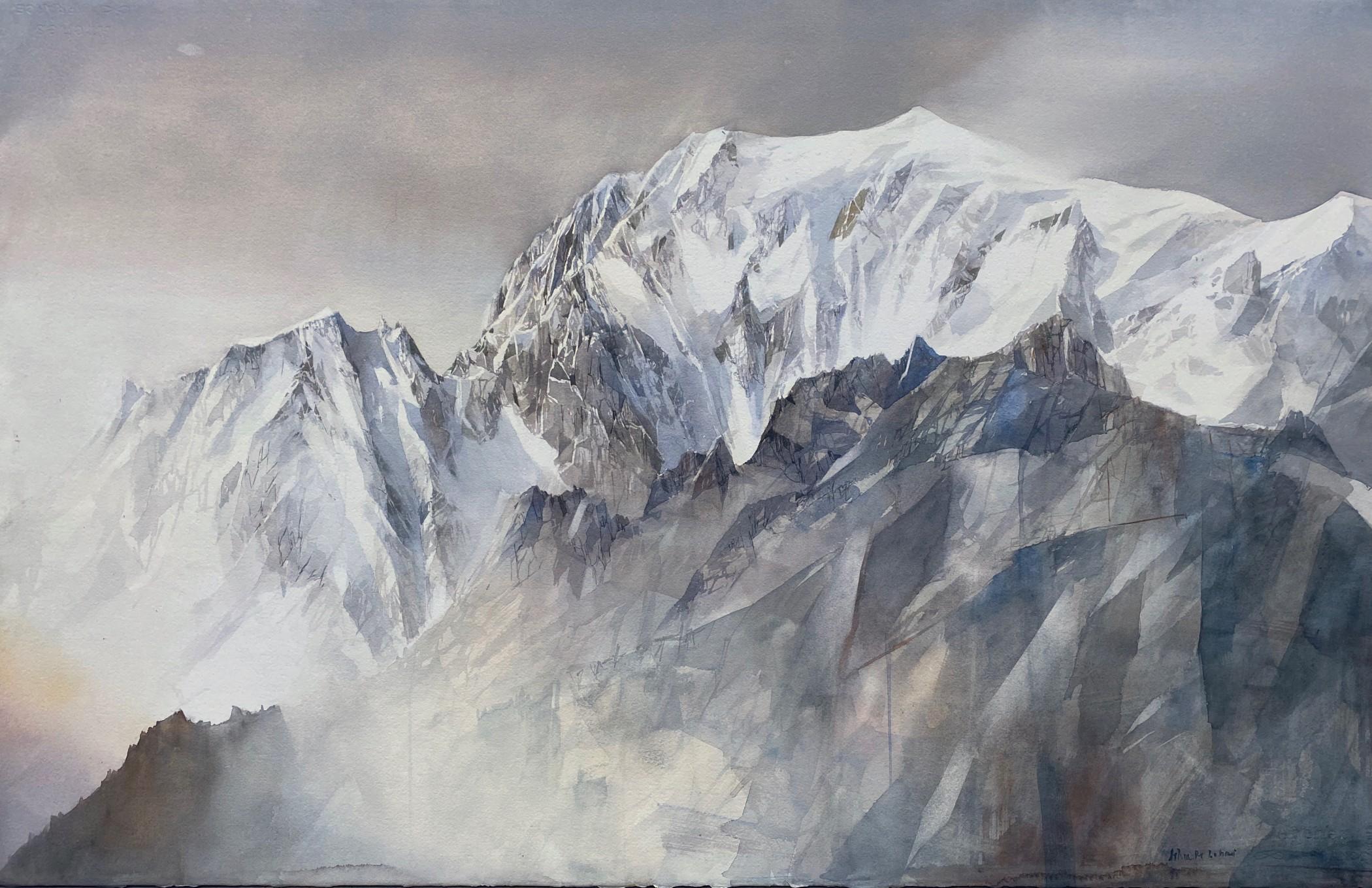 Silvia De Bastiani Landscape Painting - Mont Blanc dolomites painting by Italian master watercolorist