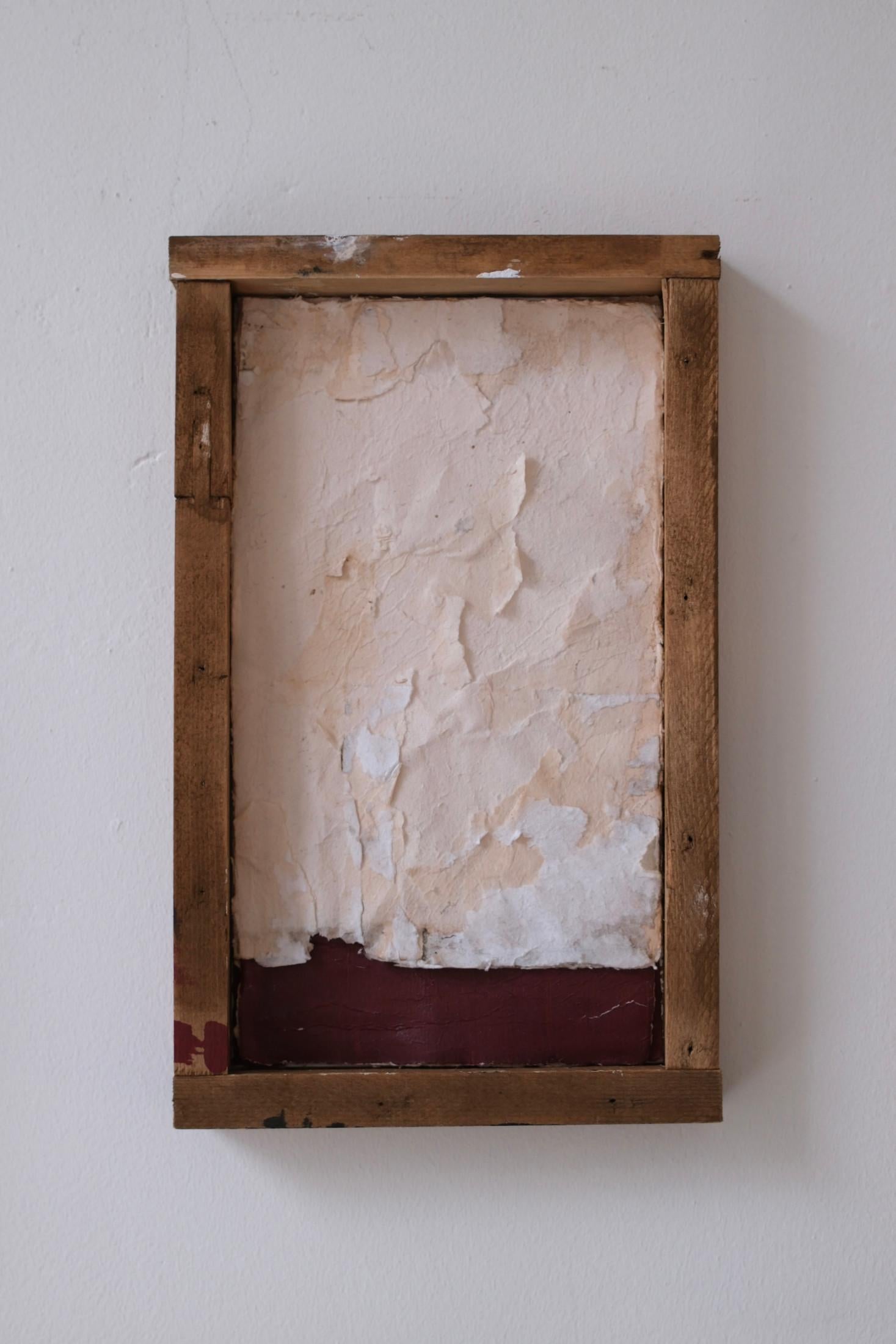 Tecnica mista minimalista su carta, incorniciata in Wood, 2024 - "Cartolina 2