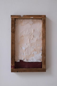 Minimalistisches Gemälde in Mischtechnik auf Papier, gerahmt in Holz, 2024 - „Cartolina 2“