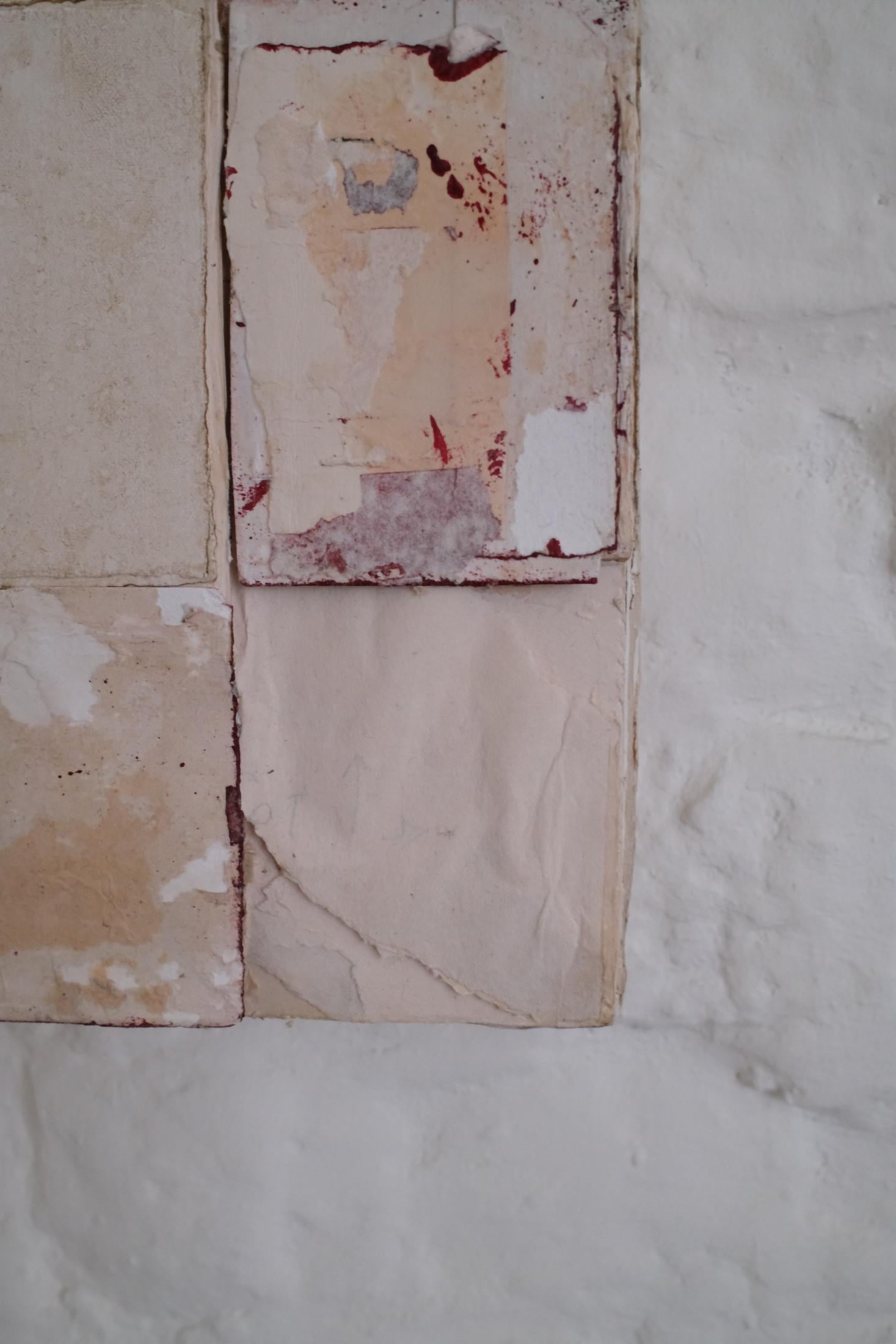 Timeworn Paper Artwork in White and Red, 2024 - 'Color Lento' For Sale 1
