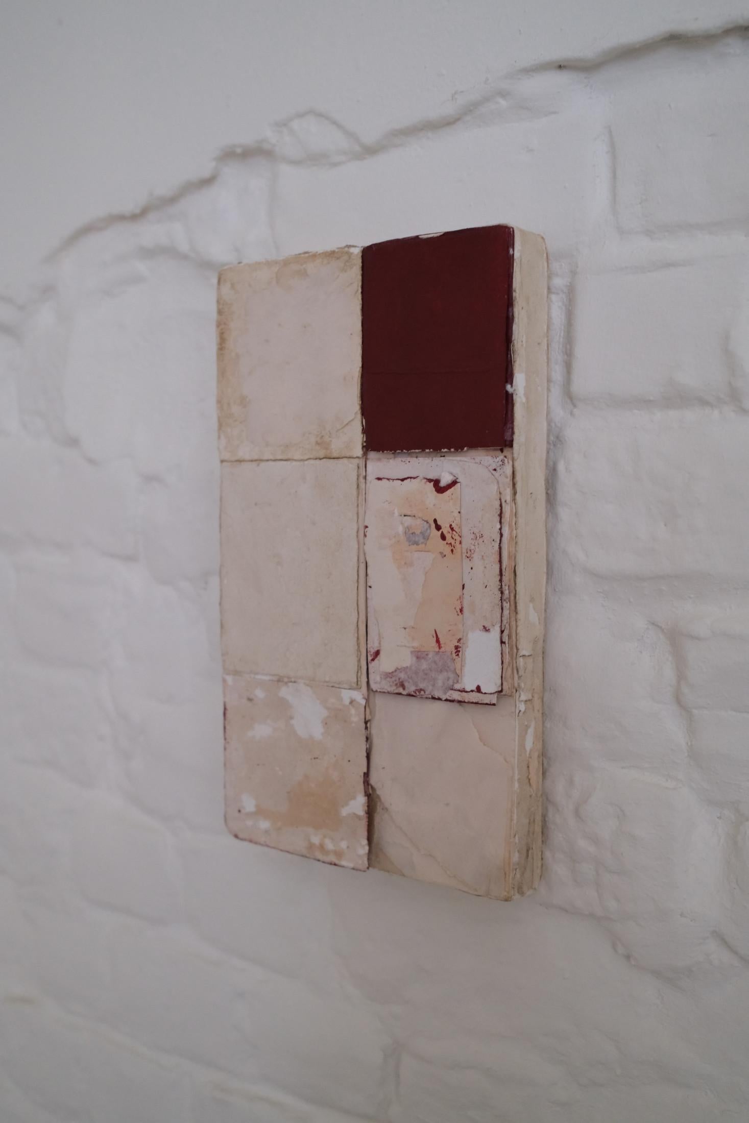 Timeworn Paper Artwork in White and Red, 2024 - 'Color Lento' For Sale 2