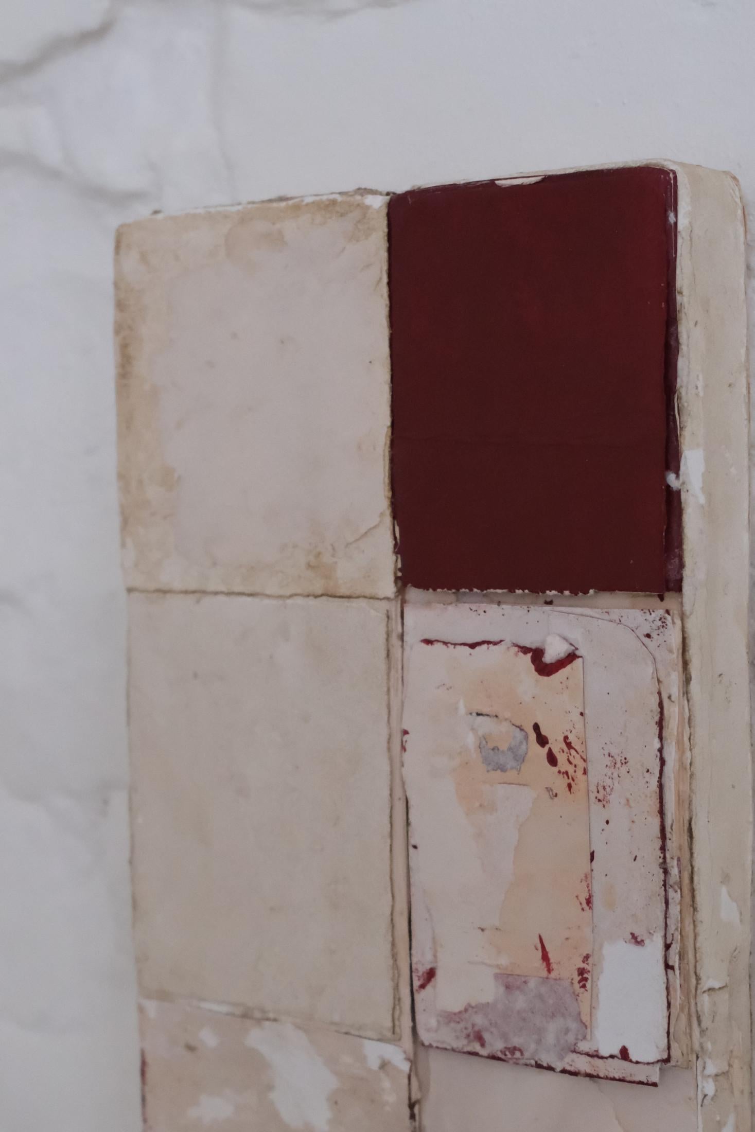 Timeworn Paper Artwork in White and Red, 2024 - 'Color Lento' For Sale 3
