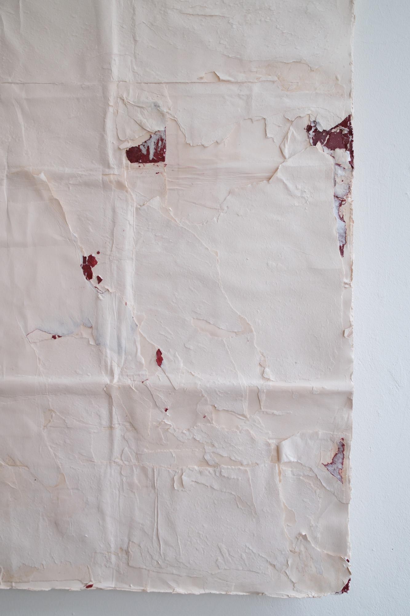Minimalist White Paper Composition on Bamboo, 2024 - 'Impronta 06' - Contemporary Mixed Media Art by Silvia De Marchi