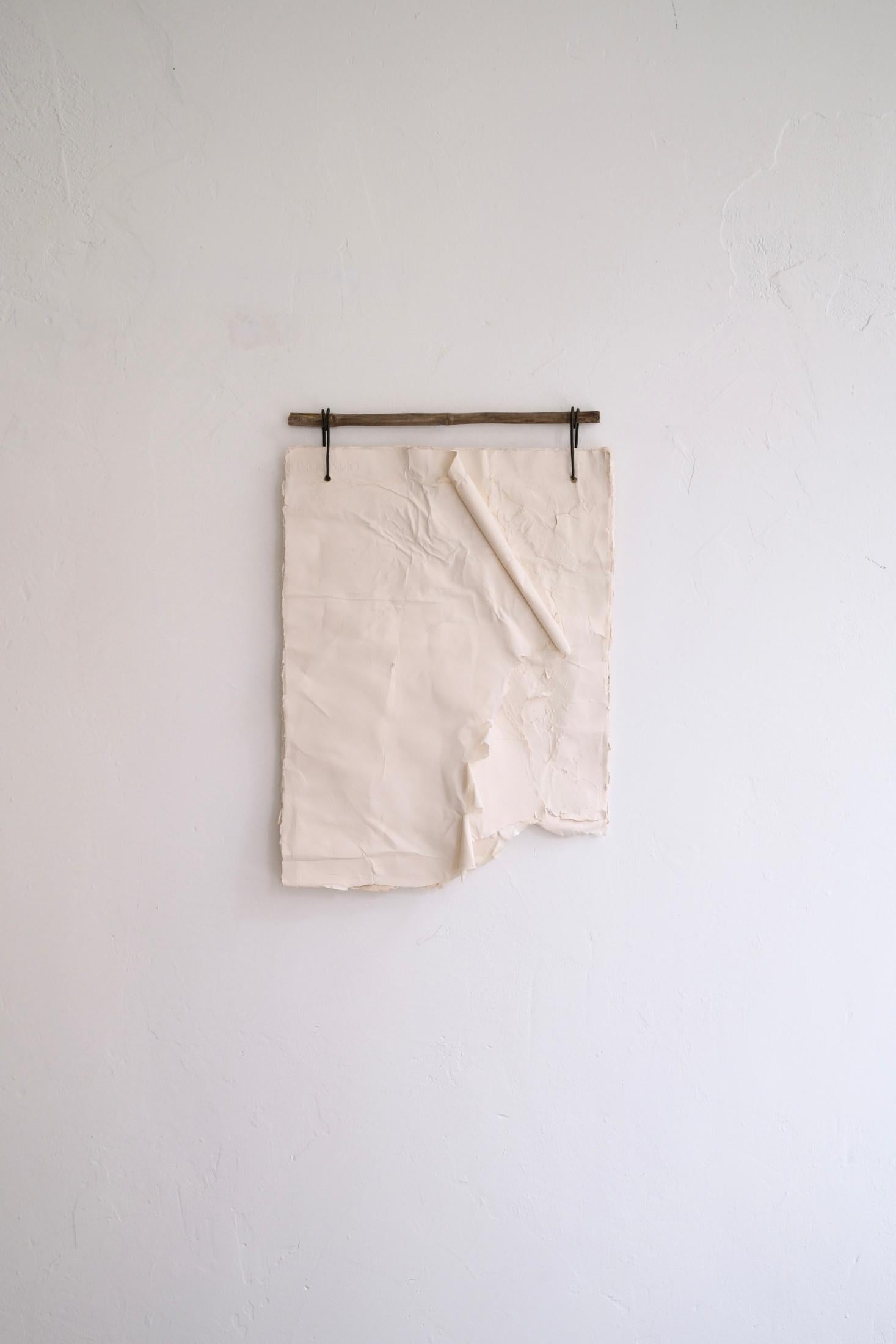 Minimalist White Paper Composition on Bamboo, 2024 - 'Impronta 2' For Sale 1