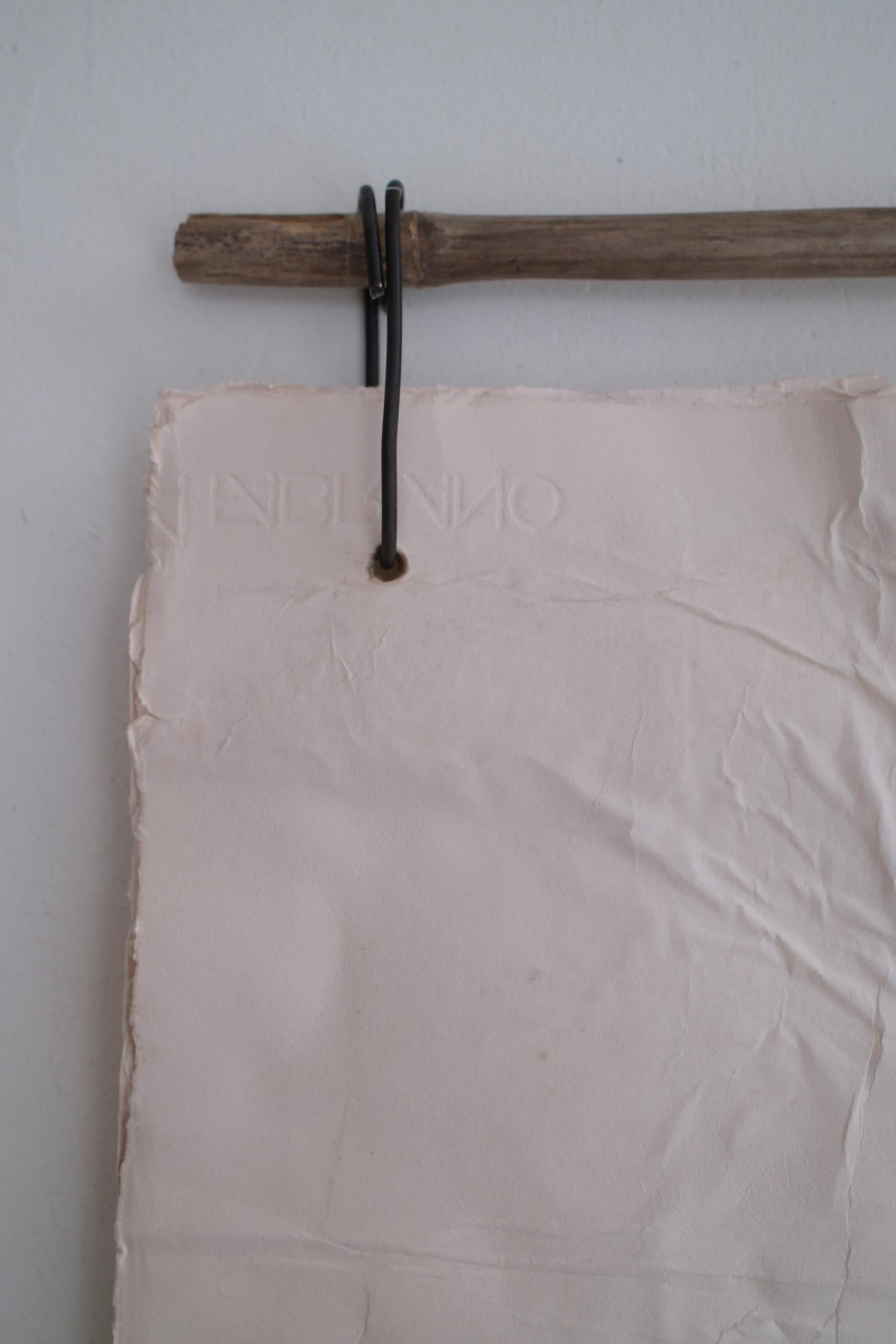 Minimalist White Paper Composition on Bamboo, 2024 - 'Impronta 2' - Contemporary Mixed Media Art by Silvia De Marchi