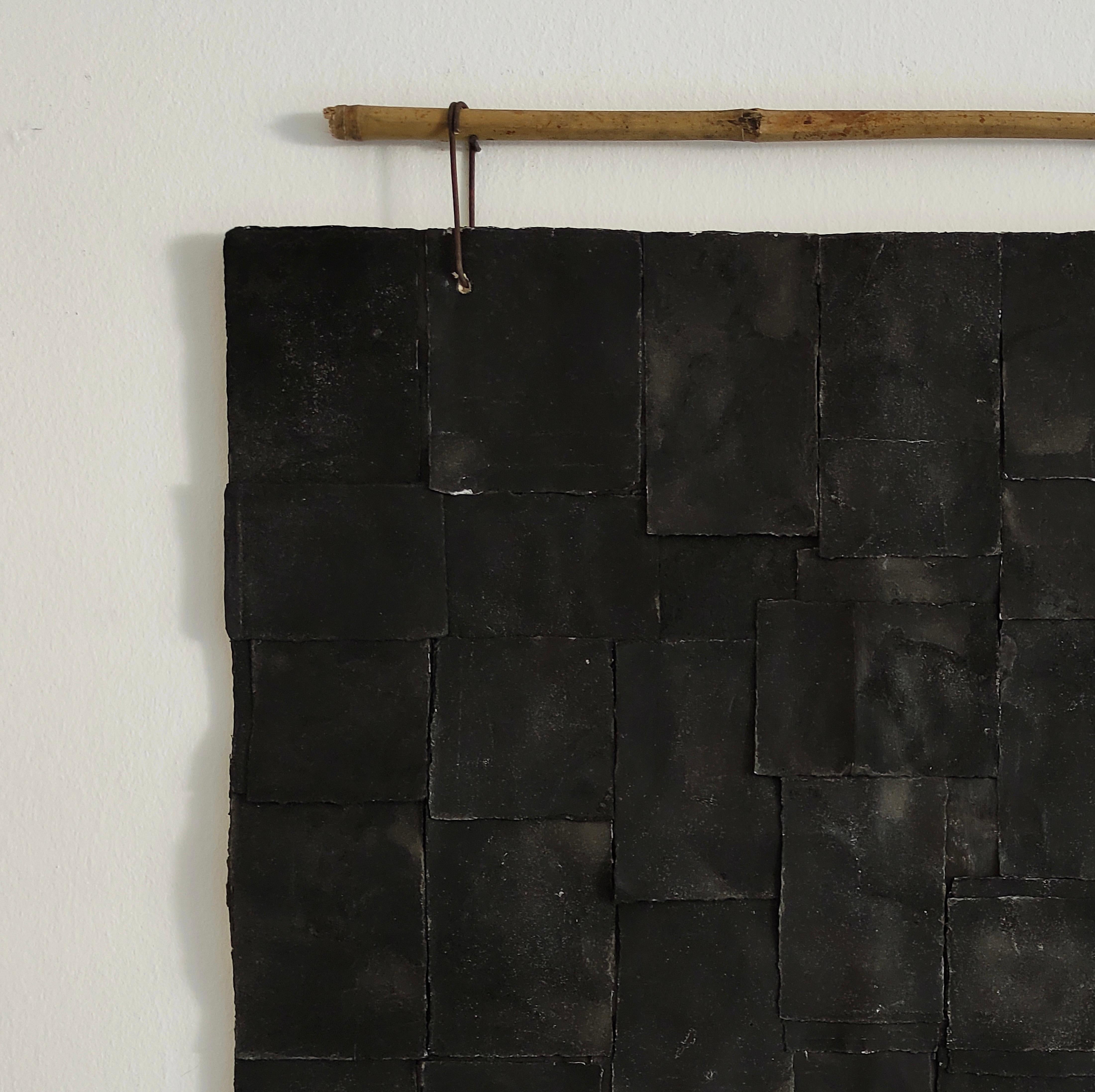 ABSTRACT Peinture en bambou noir Texture Artiste italienne Silvia De Marchi Minimal en vente 1