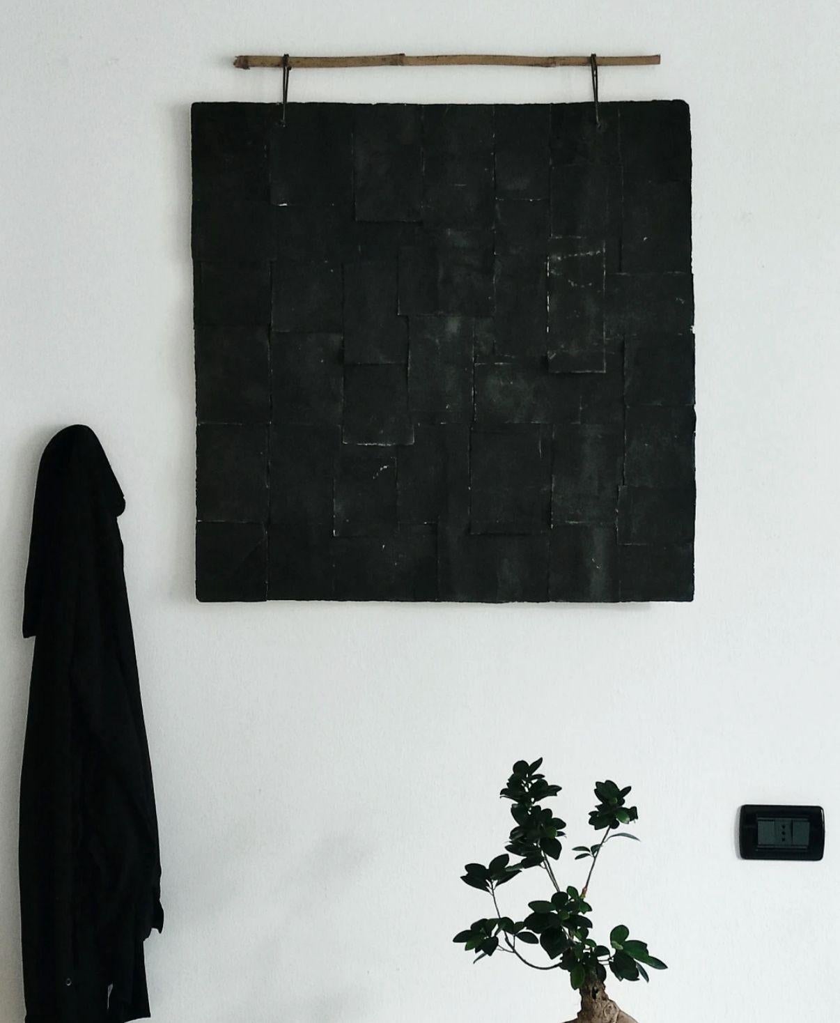 ABSTRACT Peinture en bambou noir Texture Artiste italienne Silvia De Marchi Minimal en vente 5