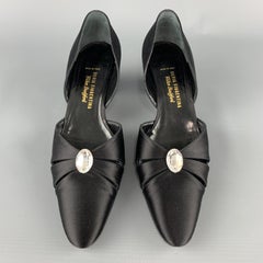 SILVIA FIORENTINA Vintage Size 8 Black Silk Rhinestone D'orsay Pumps