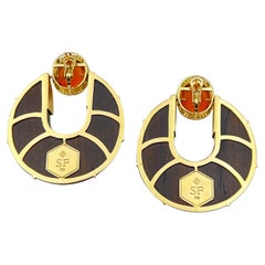 Silvia Furmanovich 18k Gold Fire Opal Diamond Wood Earrings