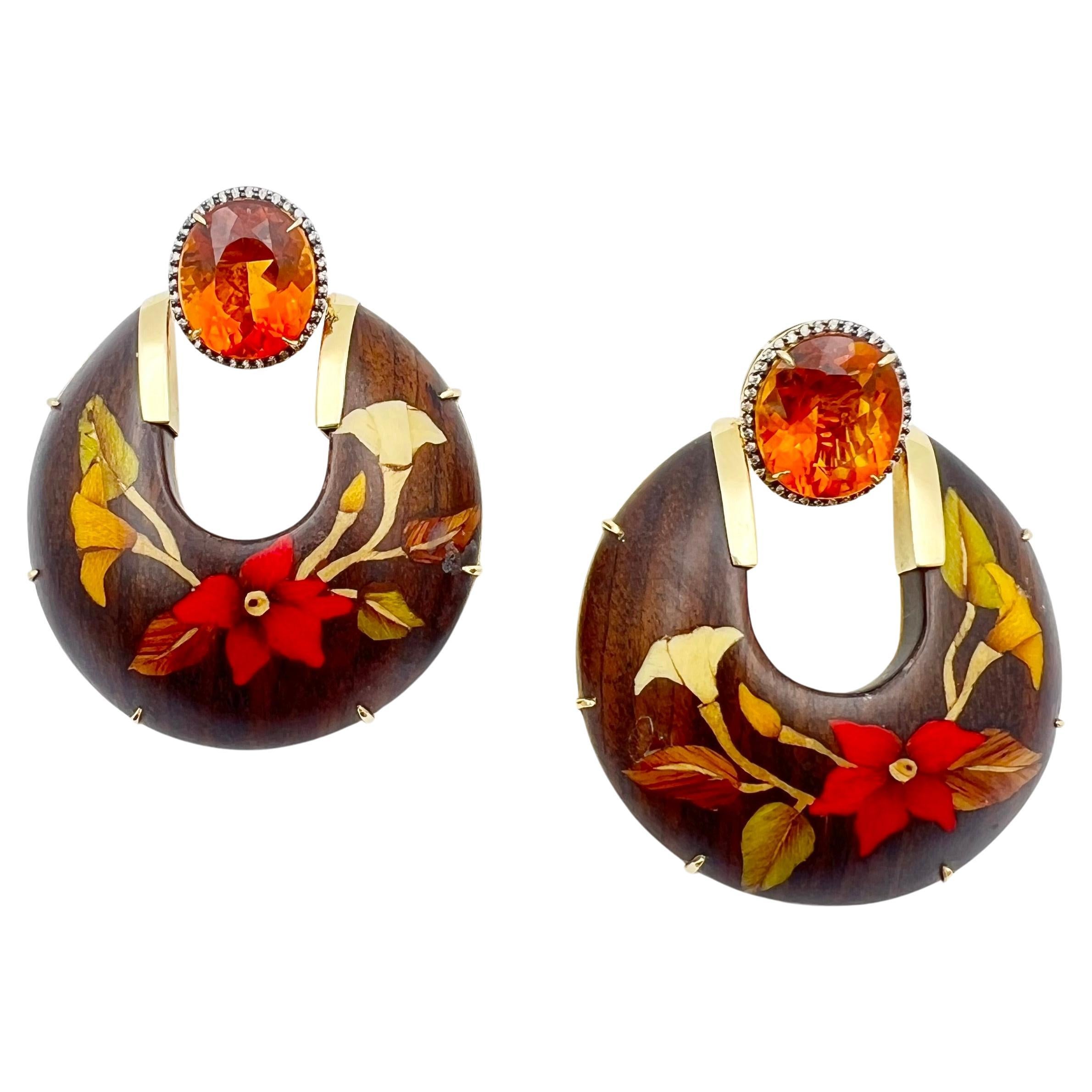 Silvia Furmanovich 18k Gold Feuer Opal Diamant Wood Ohrringe