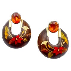 Silvia Furmanovich 18k Gold Fire Opal Diamond Wood Earrings