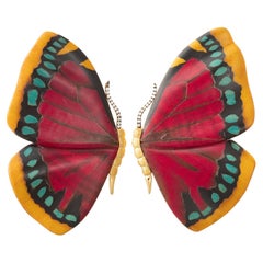 Silvia Furmanovich 18k Gold Wood Marquetry Butterfly Earrings